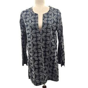 J Valdi Splitneck Floral Swimsuit Coverup Tunic‎ Black White Stitch